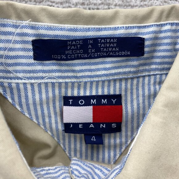 Vintage 90s Tommy Hilfiger Shirt Women Size 4 Brown Button Up Preppy Box Logo - Picture 7 of 11